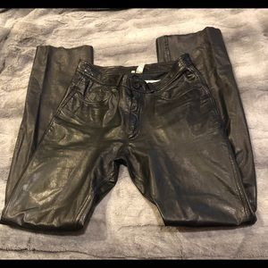 Trendy Black Genuine Leather Pants